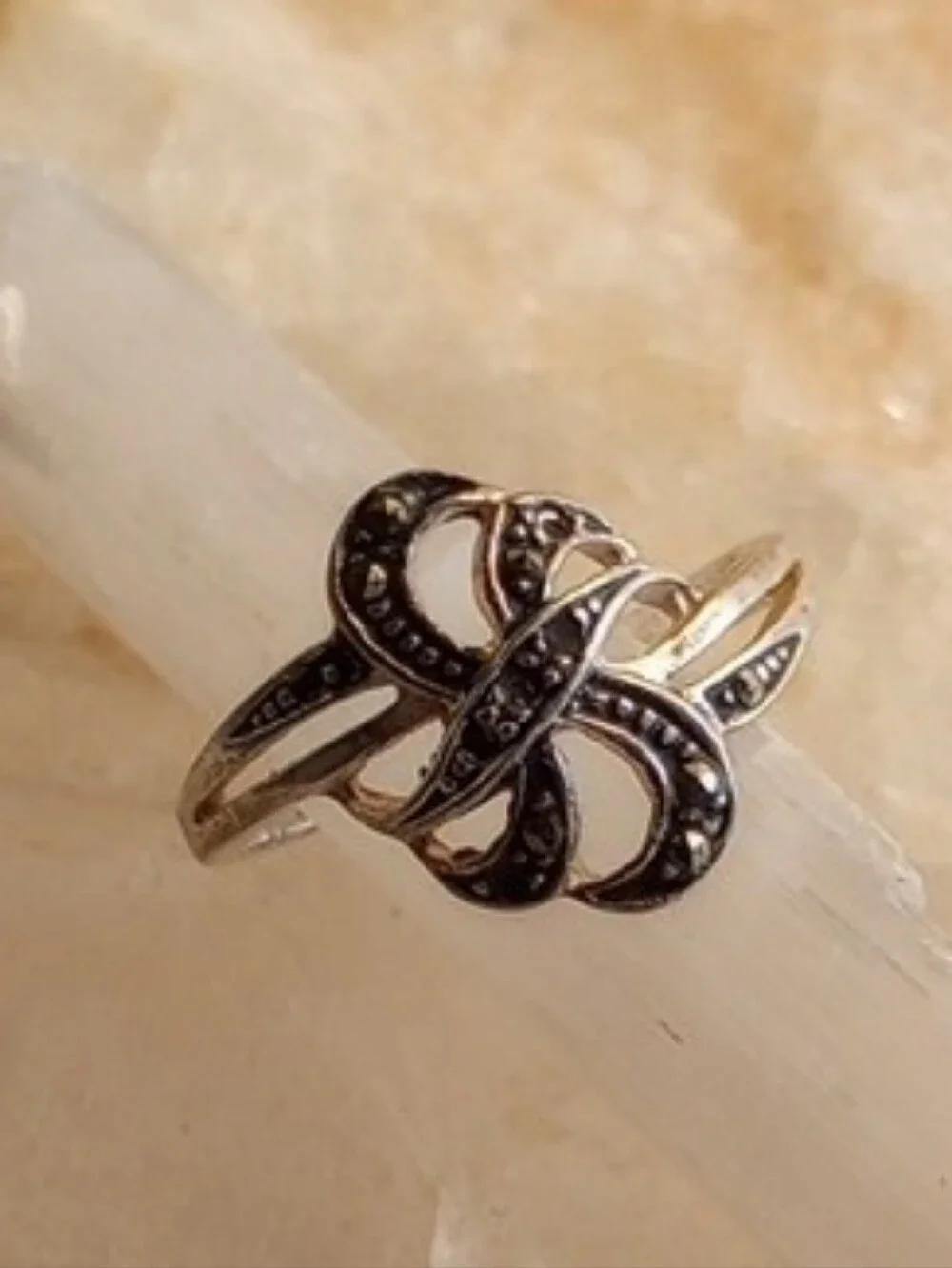 RETRO STERLING SILVER MARCASITE STONES COCTAIL RING SIZE 6.5